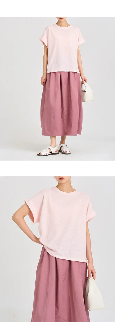 Women Linen Tops Crew Neck