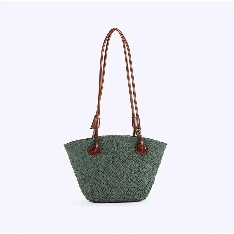 Designer bohemian chic shoulder bag,solid color large capacity straw woven tote bag,nature-inspired beach vacation
