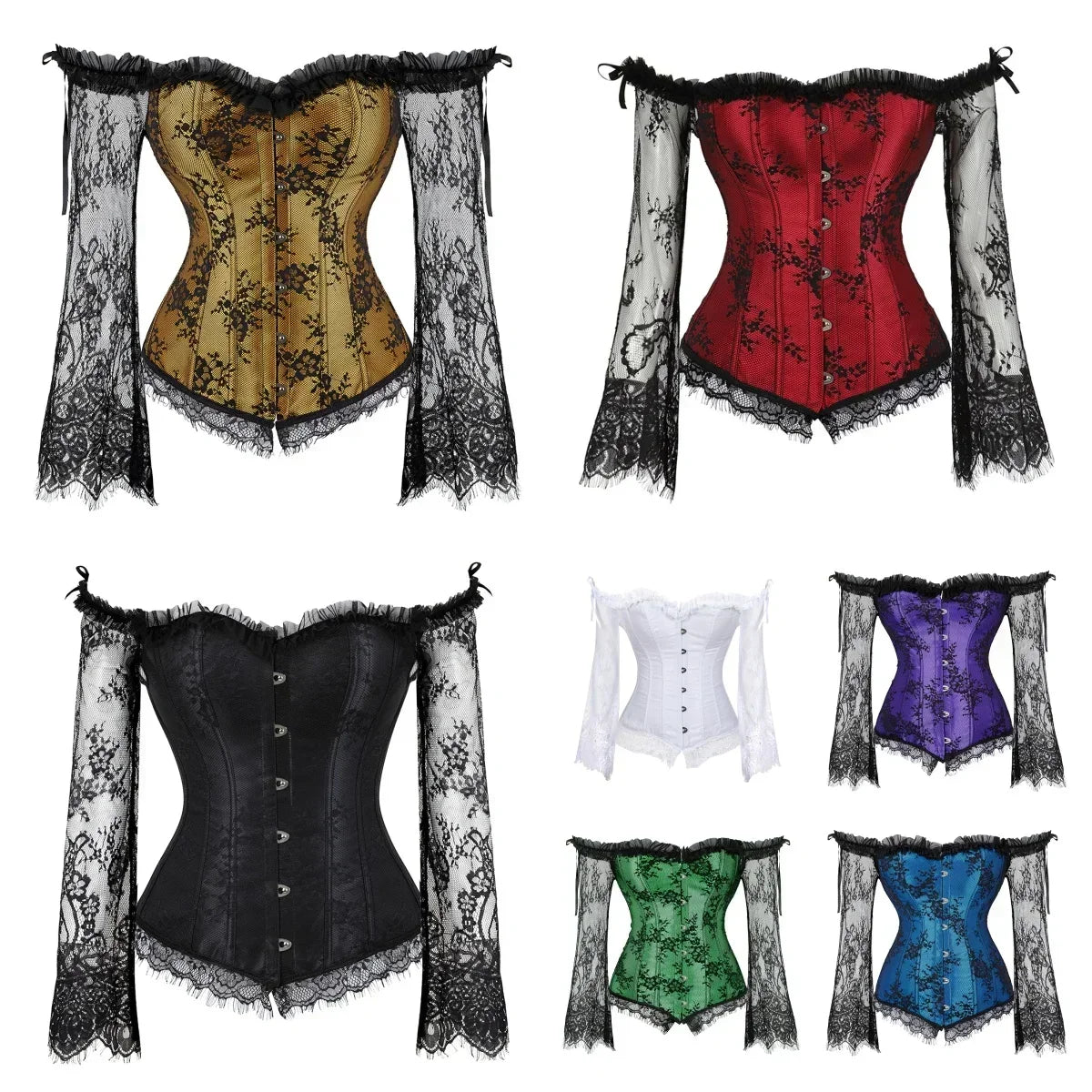 Women's Corset Gothic Style Corsets Lace-up Bustier with Sleeves Breathable Bodyshaper Corsetto Medieval Dance Party Costumes