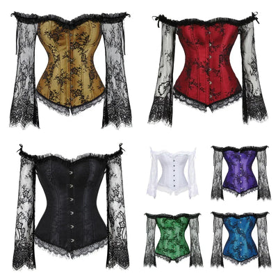 Women's Corset Gothic Style Corsets Lace-up Bustier with Sleeves Breathable Bodyshaper Corsetto Medieval Dance Party Costumes