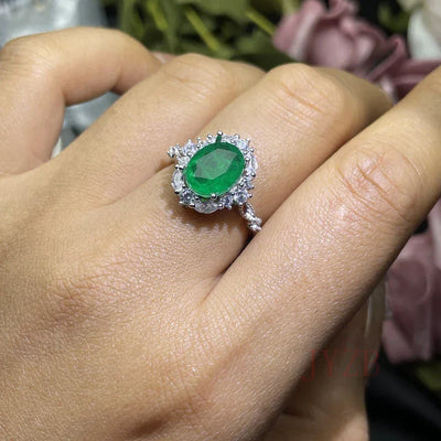 Fine jewelry Sterling Silver Natural Emerald Ring Luxury Shiny Oval gem boutique jewelry new