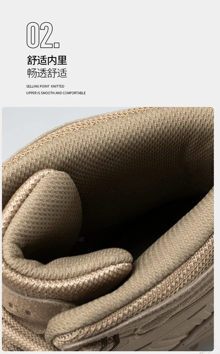 Men's high top hiking boots, sporty and stylish outdoor style, solid color, anti slip and wear-resistant rubber sole