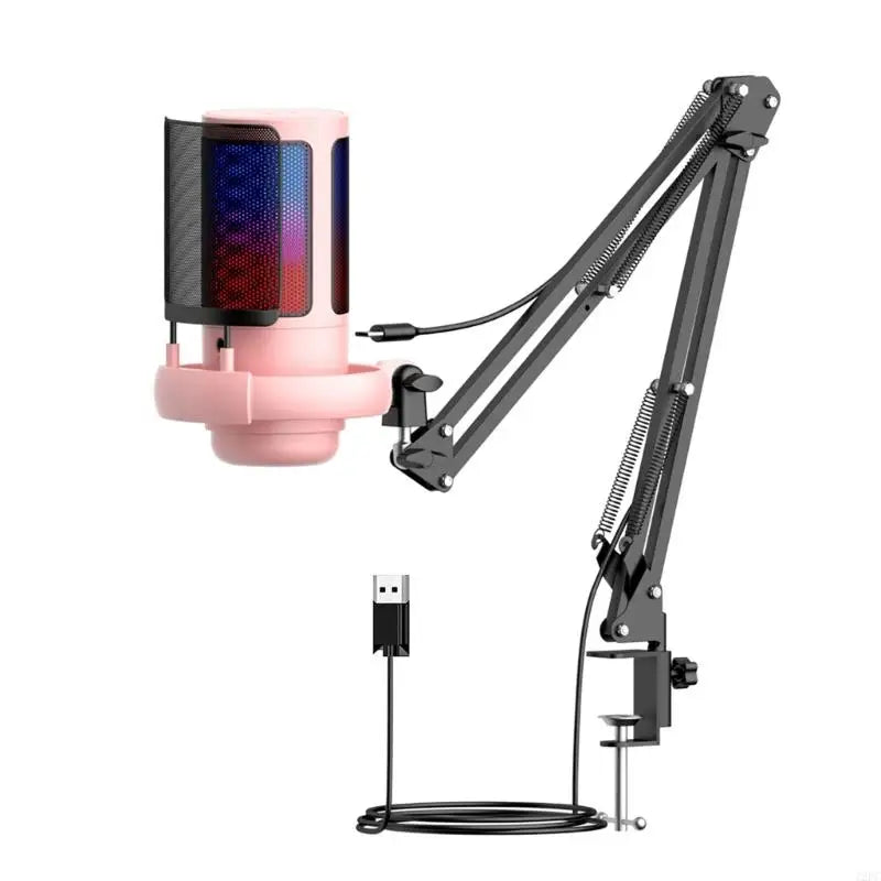 SZ Gaming USB Microphone 30Hz~16kHz Frequency for PC with Boom Arm and LED Lighting for Immersive Streaming Experience