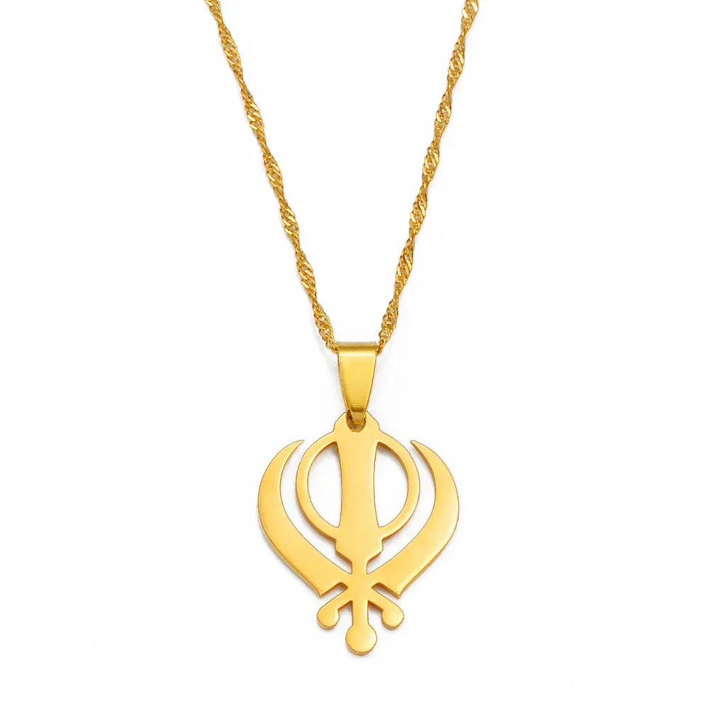 Anniyo Sikhism Necklace Pendant Sikh Khanda Jewelry Black/Gold Color Necklaces India Pakistan Malaysia Punjab Religious @009521