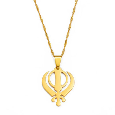 Anniyo Sikhism Necklace Pendant Sikh Khanda Jewelry Black/Gold Color Necklaces India Pakistan Malaysia Punjab Religious @009521