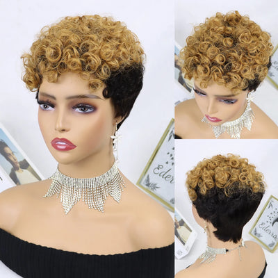Short Human Hair Wigs Pixie Cut Curly Hair for Black Women Full Machine Made Curly Wig