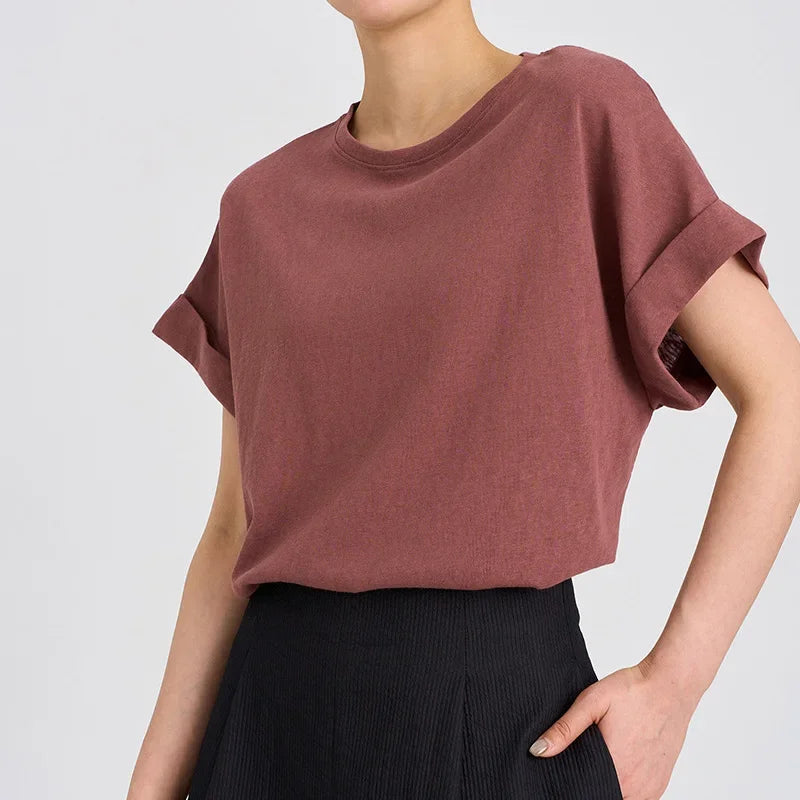 Women Linen Tops Crew Neck