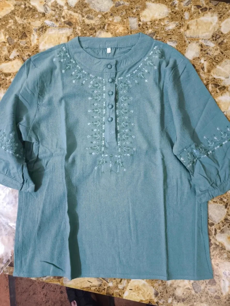 3/4 Sleeve Linen Tops For Women