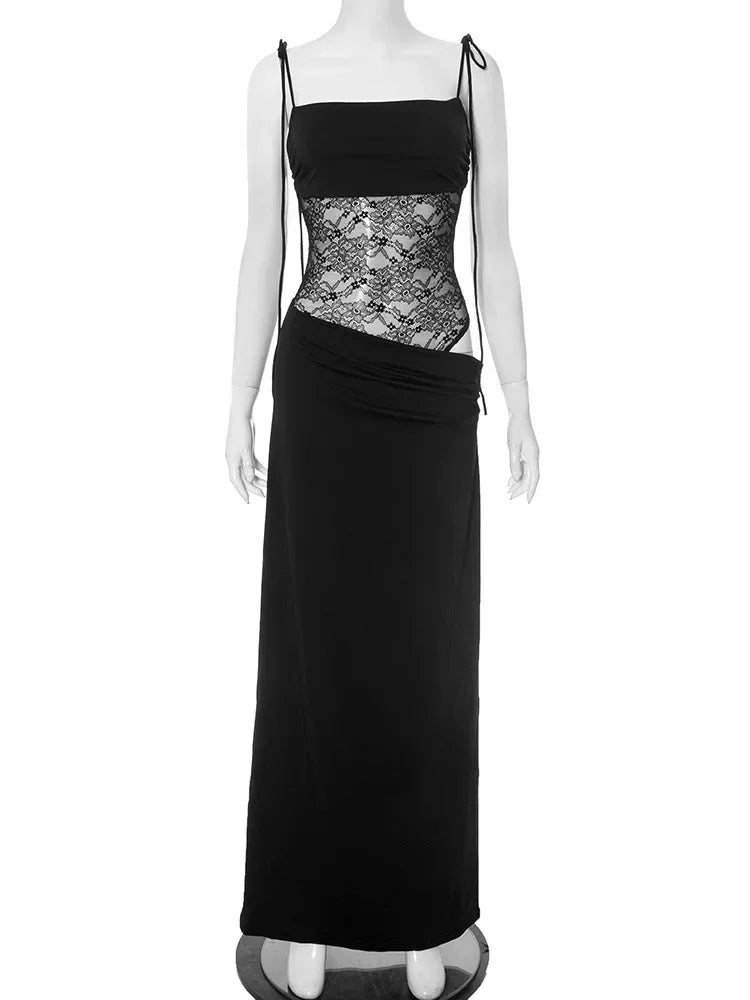 Lace-up Long Dresses For Women Evening Party Clothing Asymmetrical Lace Bodycon Vestidos De Mujer Sleeveless Robe Femme Été