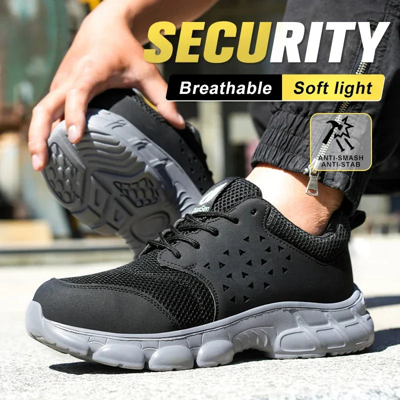 Men's Safety Shoes Comfortable Non-Slip Work Shoes Lightweight Breathable Safety Toe Casual Sneakers for Construction Site Black