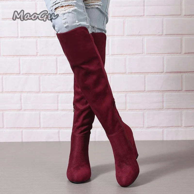 Women Autumn Winter Knee High Boots Wedge Boots for Women Plus Size Suede Elastic Women's Long Botas Feminino Botas Para Mujer