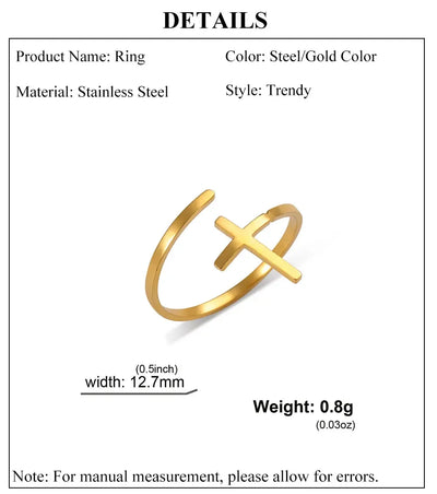 Cazador Christian Cross Open Rings for Women Stainless Steel Christian Jewelry Adjustable Finger Rings Birthday Valentine Gift
