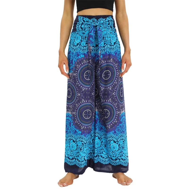 Women's Boho Yoga Rayon Floral Printed Wide Leg Pants