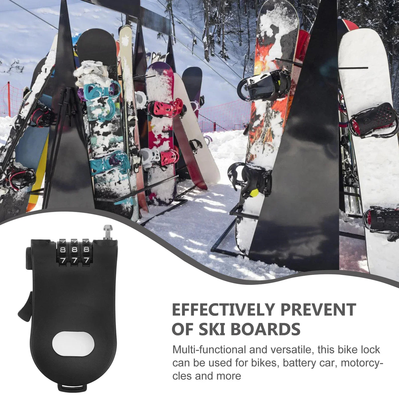 Snowboard Security Lock Ski Board Anti-Theft Lock Scooter Bike Password Locks Retractable Steel Wire Safety Locks