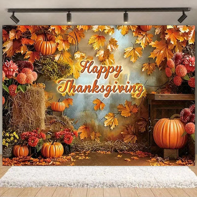 Autumn Harves Happy Thanksgiving Background Pumpkin Turkey Orange Backdrop Banner Party Decorations Supplies Family Party Gifts