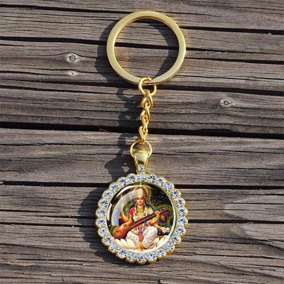 Shiva Nataraja Keychain Buddhist Jewelry Lakshmi Goddess Rhinestone Pendant Hinduism Amulet Keyring Gift