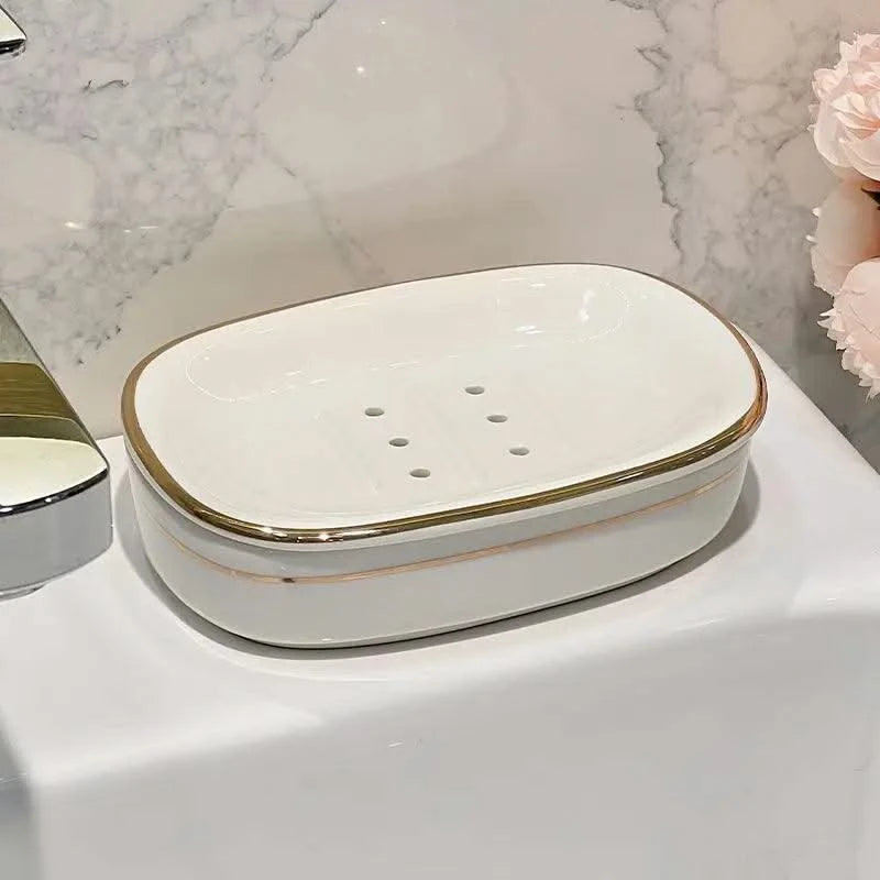 Light luxury high-end soap box Ceramic light luxury toilet bathroom drain soap box household no water