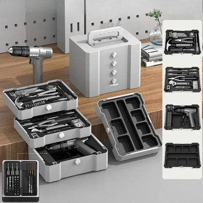 Professional Household Power Tool Set Multifunctional Electric Drill Screwdriver Hand Tools Set Portable Storage Tool Boxes