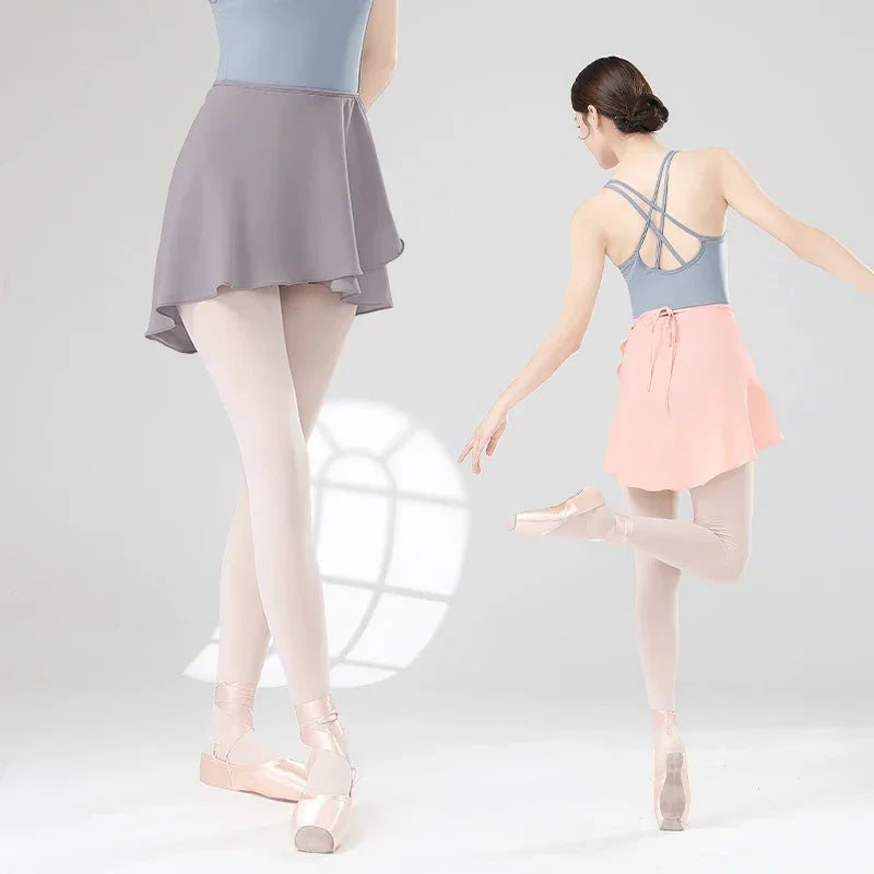 Women Girls Ballet Skirts Dance Short Skirts High Elastic Skirt Ballerina Adult  Ballet Dancing Dress lace Up Chiffon Skirt