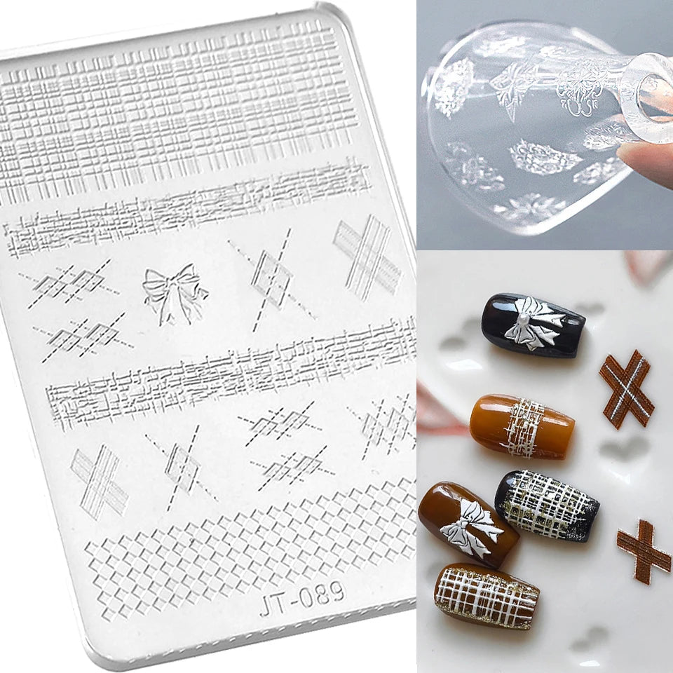 Geometric Bowknot Grid Lace Flora Edge Nail Art Silicone Carving Mold Mould Star Daisy Flower Charms Bow Tie Snowflake Template