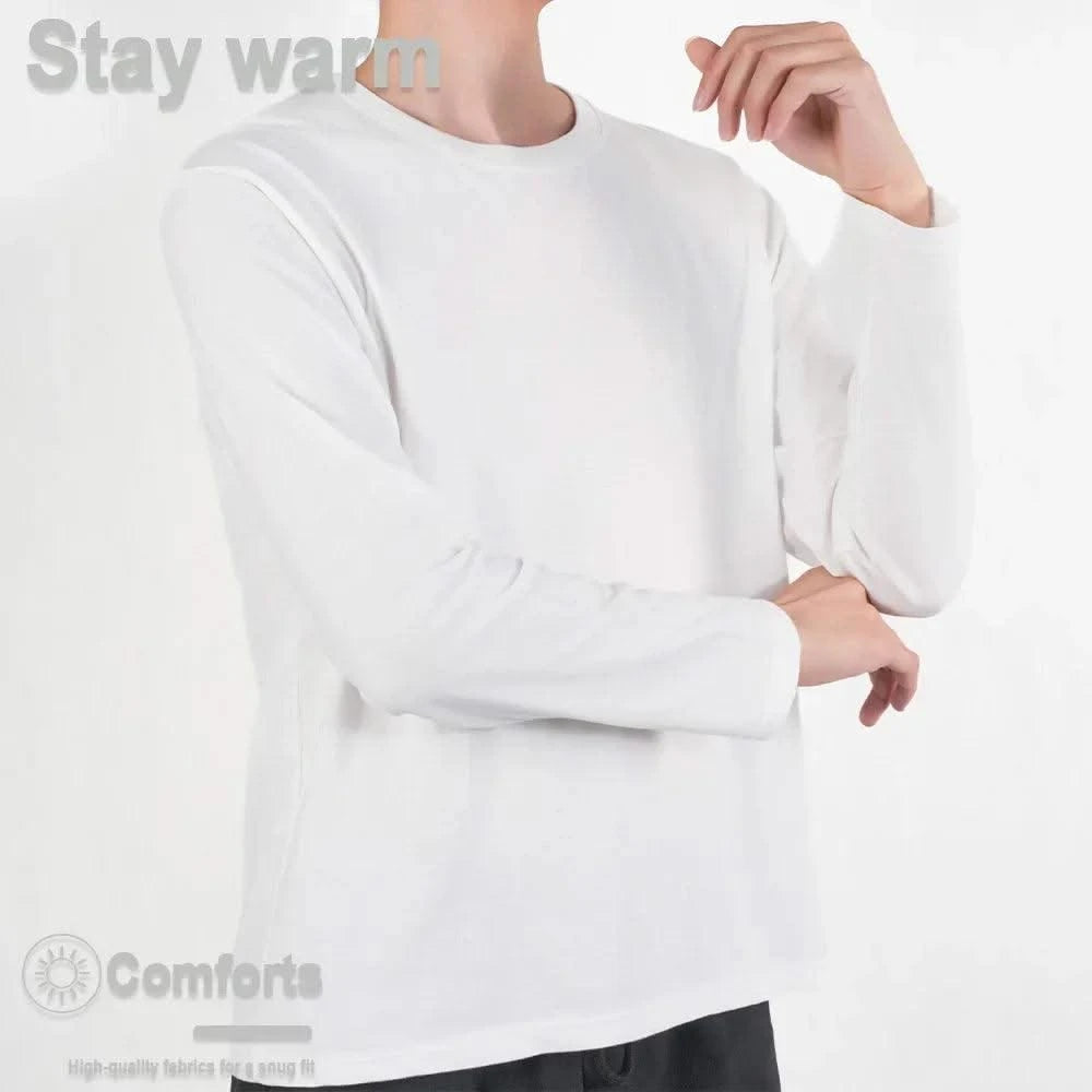 Men's Casual Round Neck Cotton Moisture Wicking Long Sleeve T Shirts | Tees | Tanks | White, Black Undershirts Loose Fit