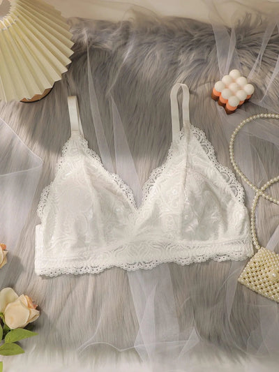 Women's plus size bra embroidered lace flower without steel