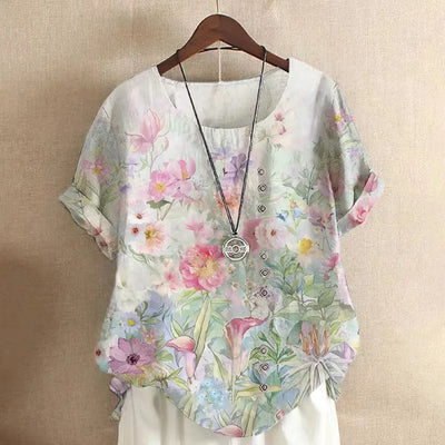 Fashion Printed Linen Tops For Women