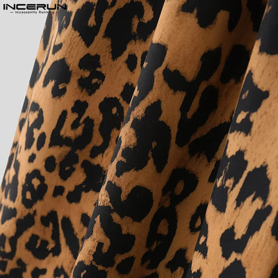 Men Wide Leg Pants Leopard Printing Drawstring Joggers Casual Trousers Men Streetwear 2025 Oversize Pleated Long Pants INCERUN