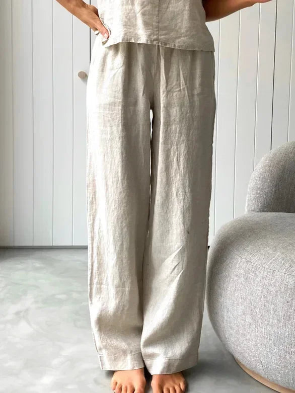 Cotton Linen Women's Suit Slip Vest Wide-leg Pants Suits Female Fashion Casual 2 Piece Sets Home Casual Clothes Ladies Sets 2025