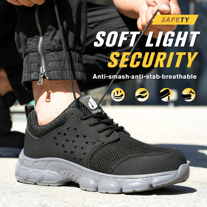 Men's Safety Shoes Comfortable Non-Slip Work Shoes Lightweight Breathable Safety Toe Casual Sneakers for Construction Site Black