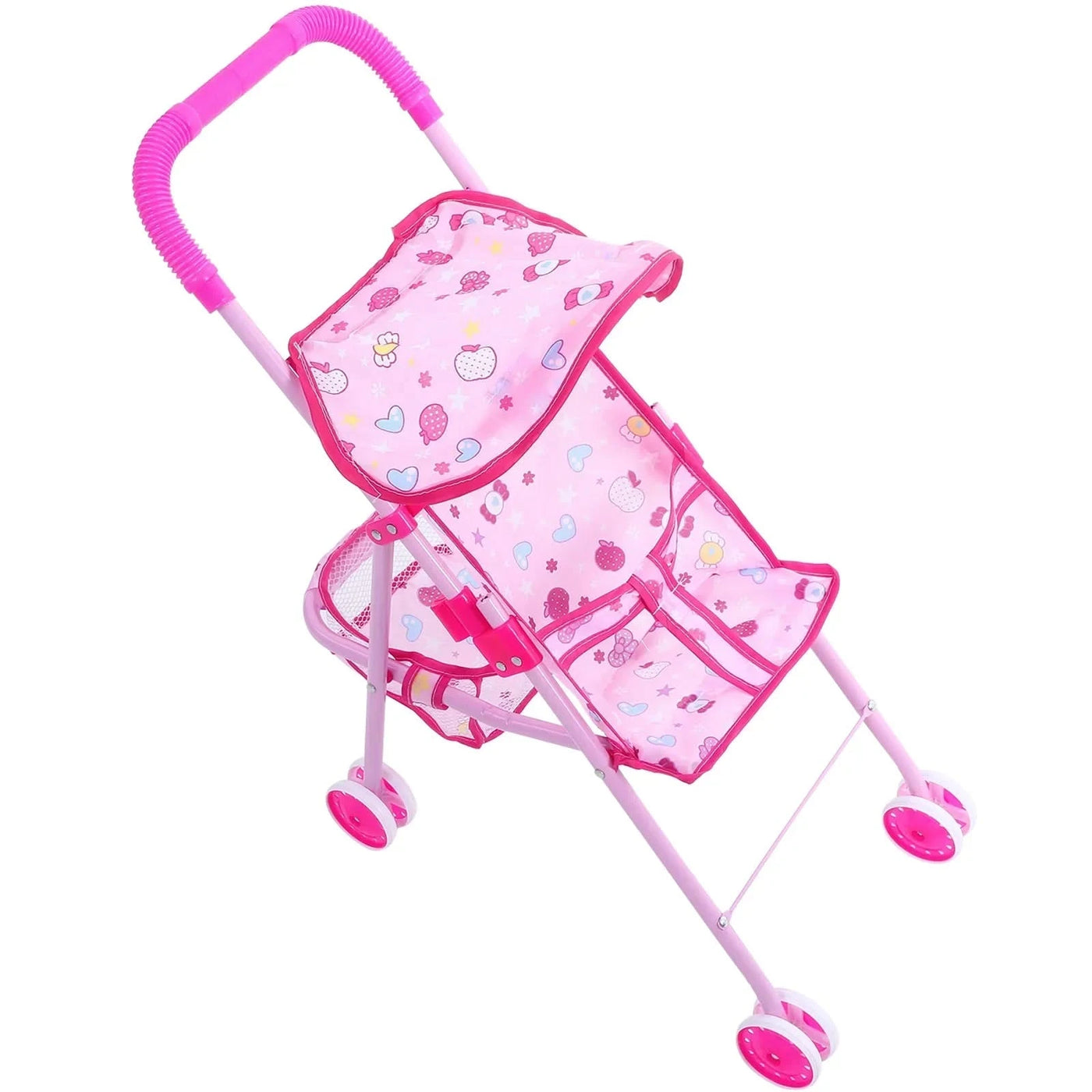 1Pc Stroller Toys Kids Play Stroller Foldable Doll Stroller With Basket Baby Doll Stroller Play Game Accessories Small Stroller
