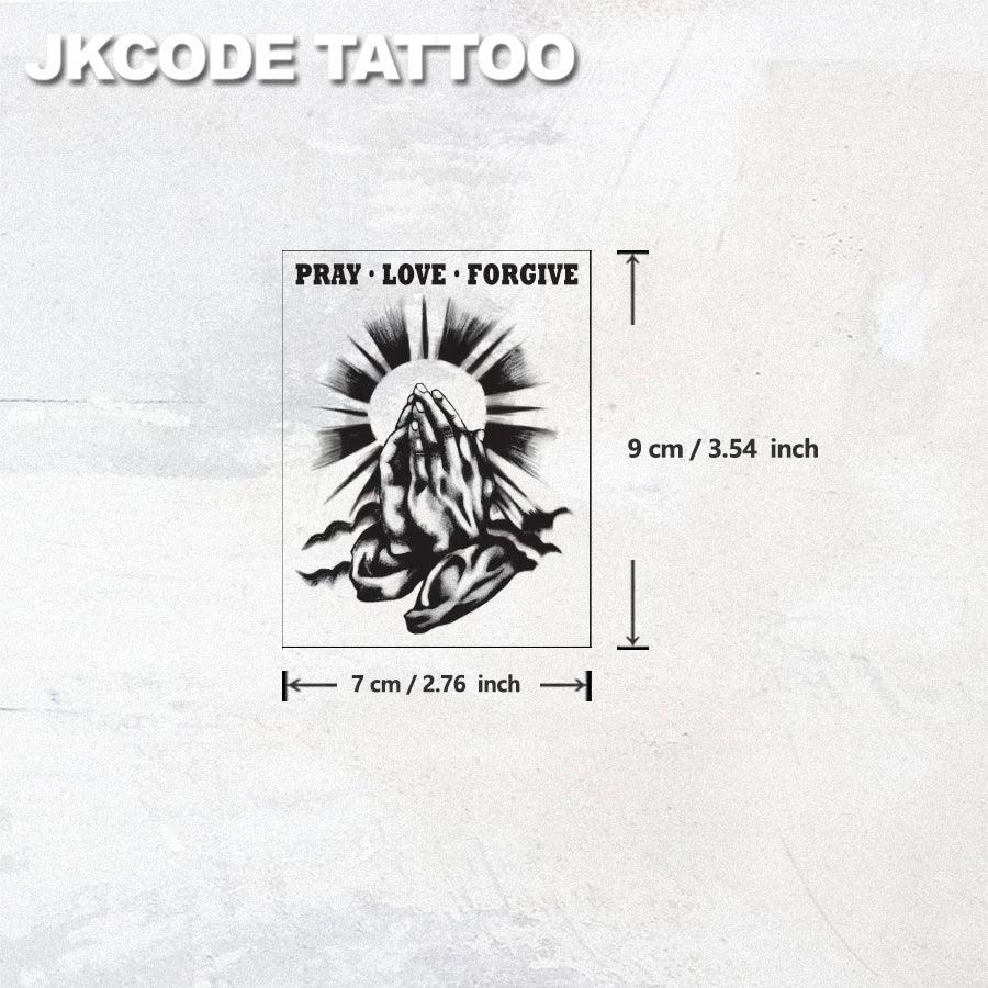 Temporary Tattoos, Sketch tattoo, Holy Maria, Pray & Love, Waterproof,Botanical, hand Tattoos, Magic Tattoos, Lasts 1-2 Weeks