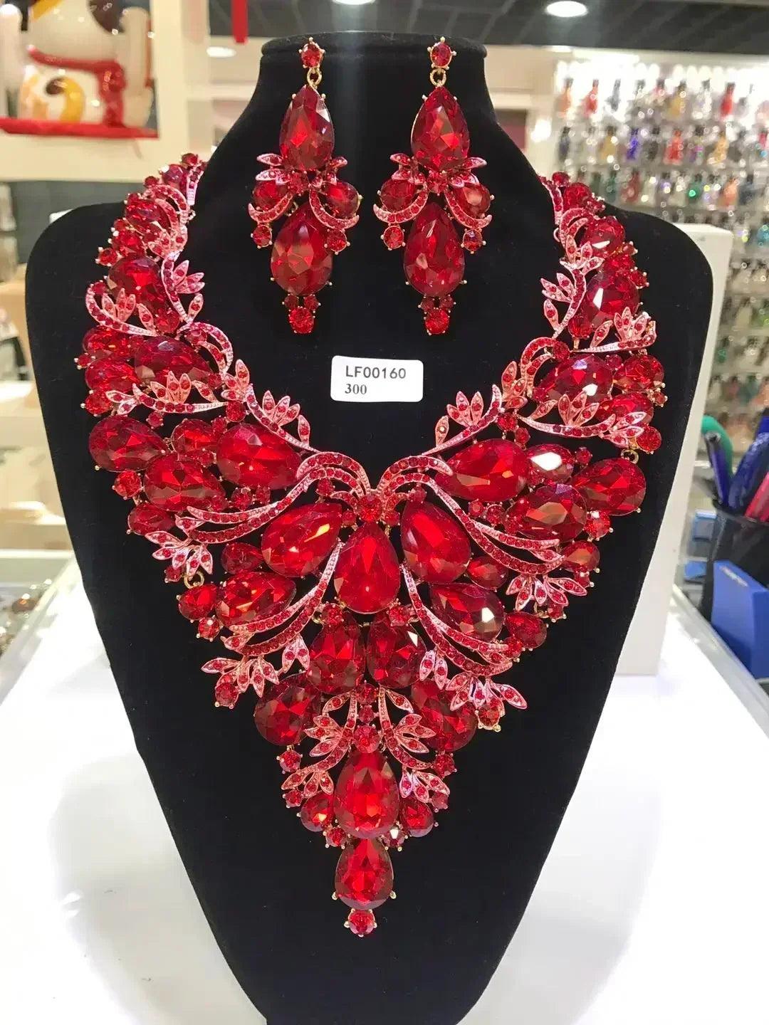 Women luxury necklaces set wedding delicate fashion jewelery crystal rhinestone earrings jewelry sets