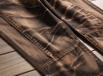 2025 Men's Fashion Vintage Jeans Slim Straight Leg Tie Dye Pleated Biker Denim Pants Male Casual Pants Oversized 42 High Quality