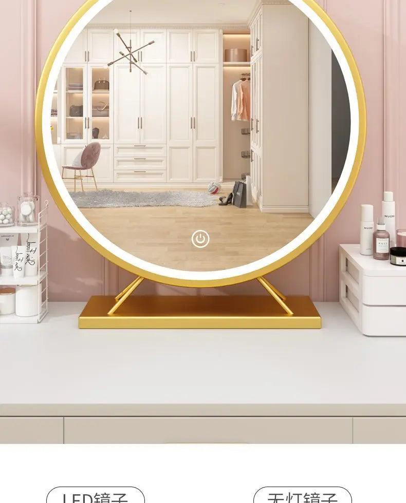 Led makeup home decor decorative mirrors photography aesthetic gold toilet round plastic espejo cosmético mhhzj