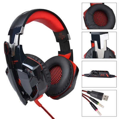 Gaming Headset Wired Gaming Headphones with Noise Cancelling Mic LED Lights Soft Memory Earmuffs for PS5/ PS4/Laptop/PC