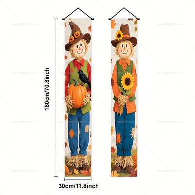 2D Thanksgiving Banners Maple Leaf Pumpkins Decorations Couplets Porch Sign Indoor Outdoor Wall Hanging Banners Party Supplies