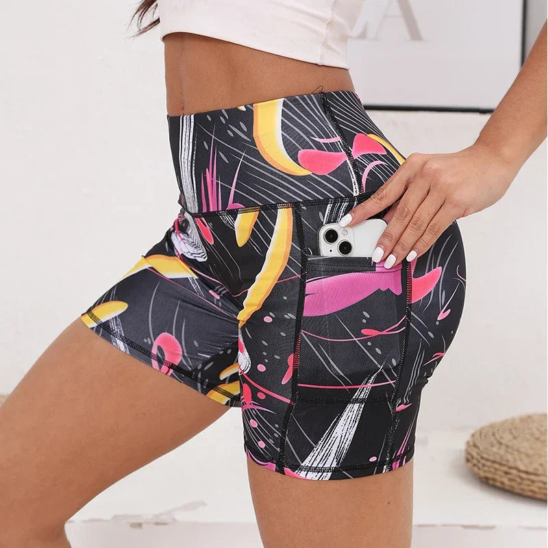 Printed High Waisted Biker Shorts for Women Tummy Control Fitness Athletic Workout Running Yoga Gym Shorts