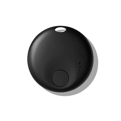 Black round AirTag keychain tracker for iOS Android with button and key hole
