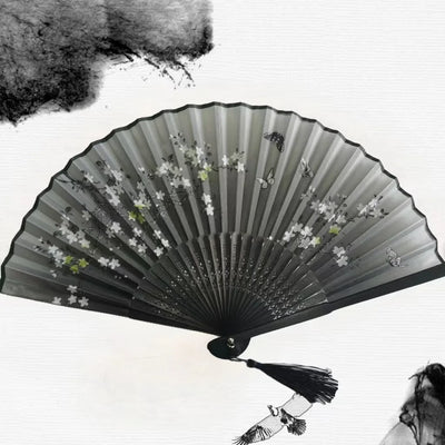Hand Folding Fan BambooSilk Chinese Fan Hand Women Black Fan Summer Female Dance Hand Folding Fan Party Gift Hand Fans For Women