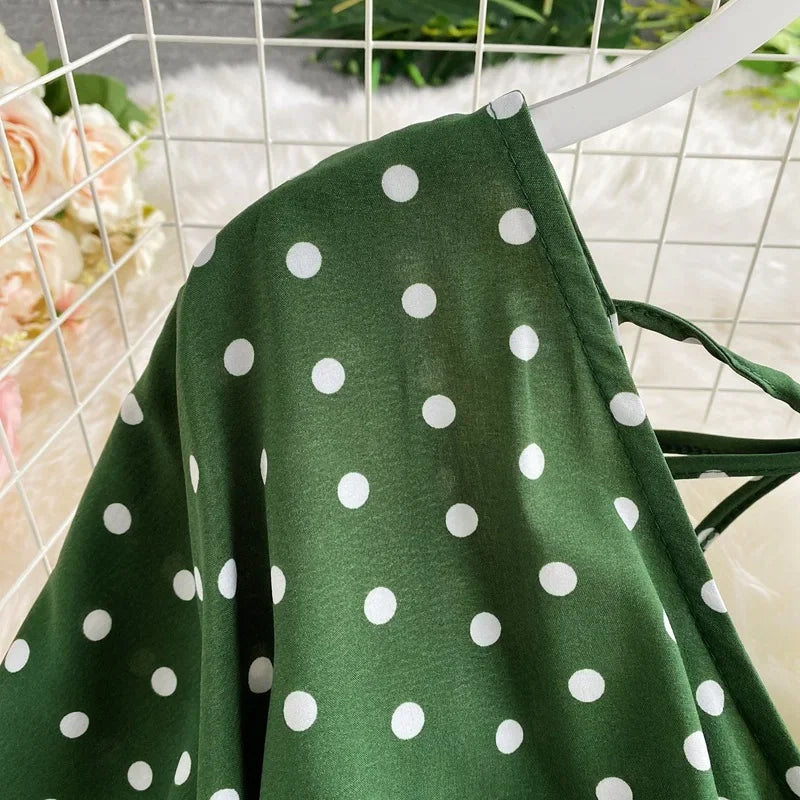 V Neck Sexy Dolman Sleeves Waist Slim Polka Dot Print Jumpsuit Women Wide Leg Trousers Jumpsuit