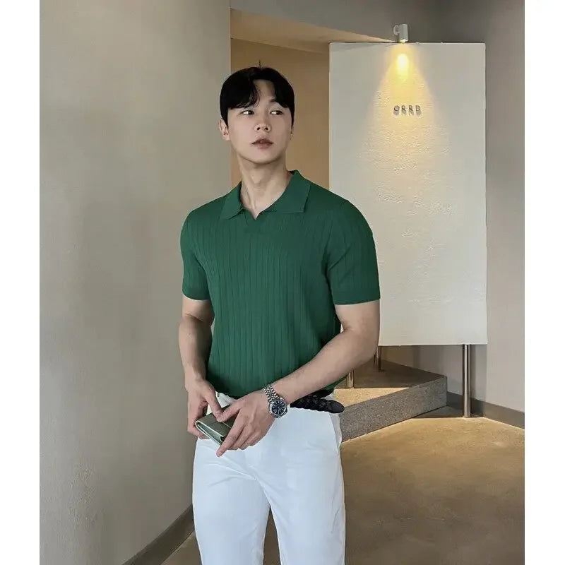 Men Slim Fit Polo Shirts Solid Stretch Sexy Collared TShirt Fashion Trendy Cotton Casual Top Summer Clothes Comfortable Stretchy