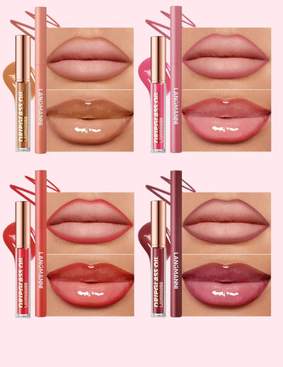 12PCS Retro Lip Set 6 Lipliner 6 Dripglass Oil Matte Shiny Long Lasting Makeup Kit Cosmetics Beauty Essentials