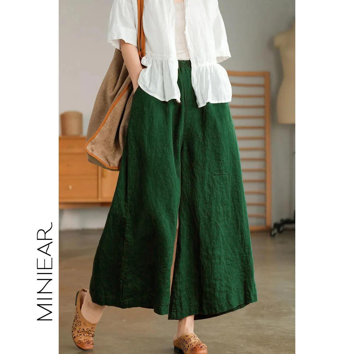 2024 cotton linen home wear loose pants for women summer casual baggy wide leg trousers purple soft capri women’s