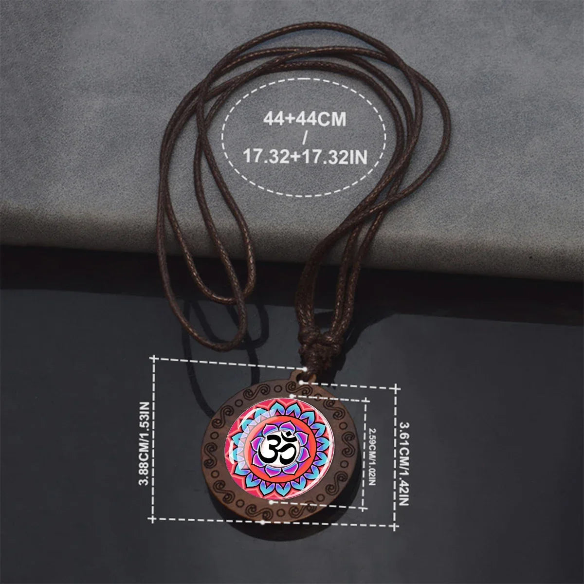 Hinduism Om Symbol Wood Glass Pendant Necklace Yoga Meditation Jewelry