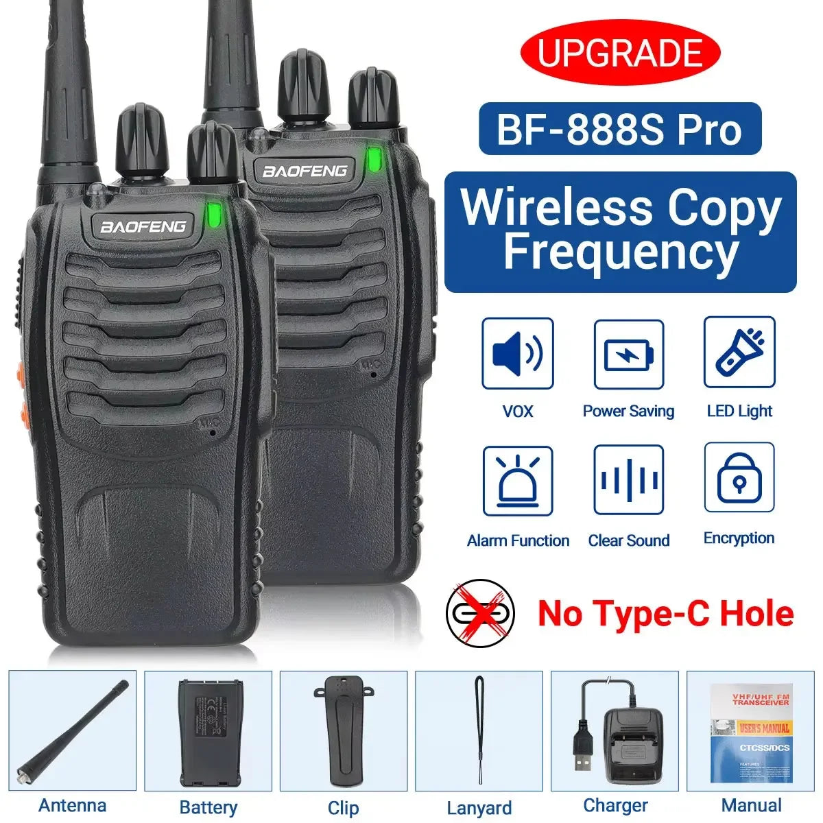 Baofeng BF-88E Pro Walkie Talkie Wireless Copy Frequency Long Range UHF 400-470MHz Portable Ham Two Way Radio for Hunting