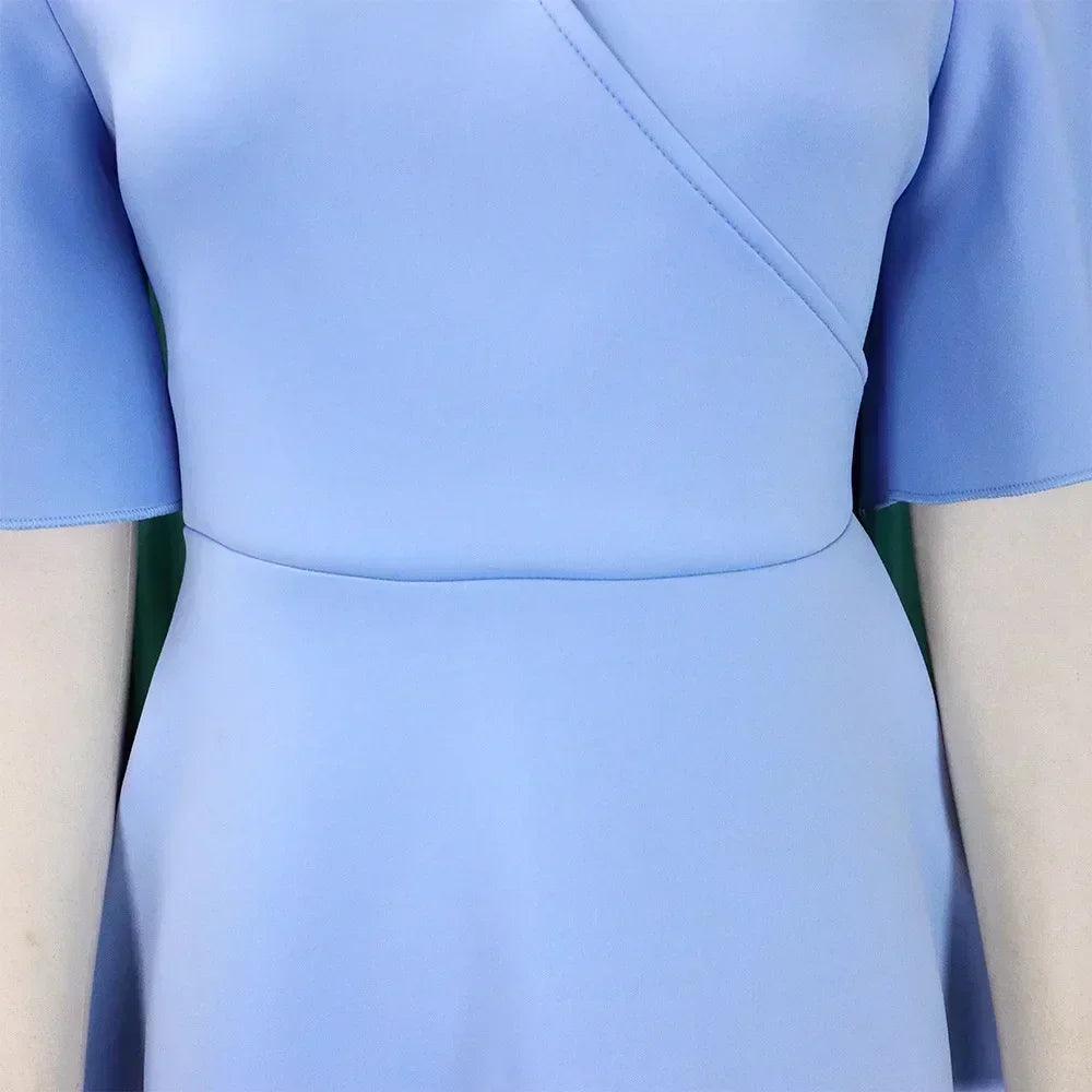 Elegant party dresses for women v neck ruffles sleeve high waisted pleated mid calf luxury birthday dinner vestidos