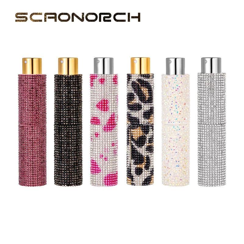 Luxury 10ml perfume spray bottle bling rhinestones refillable atomizer empty travel cosmetic essential container