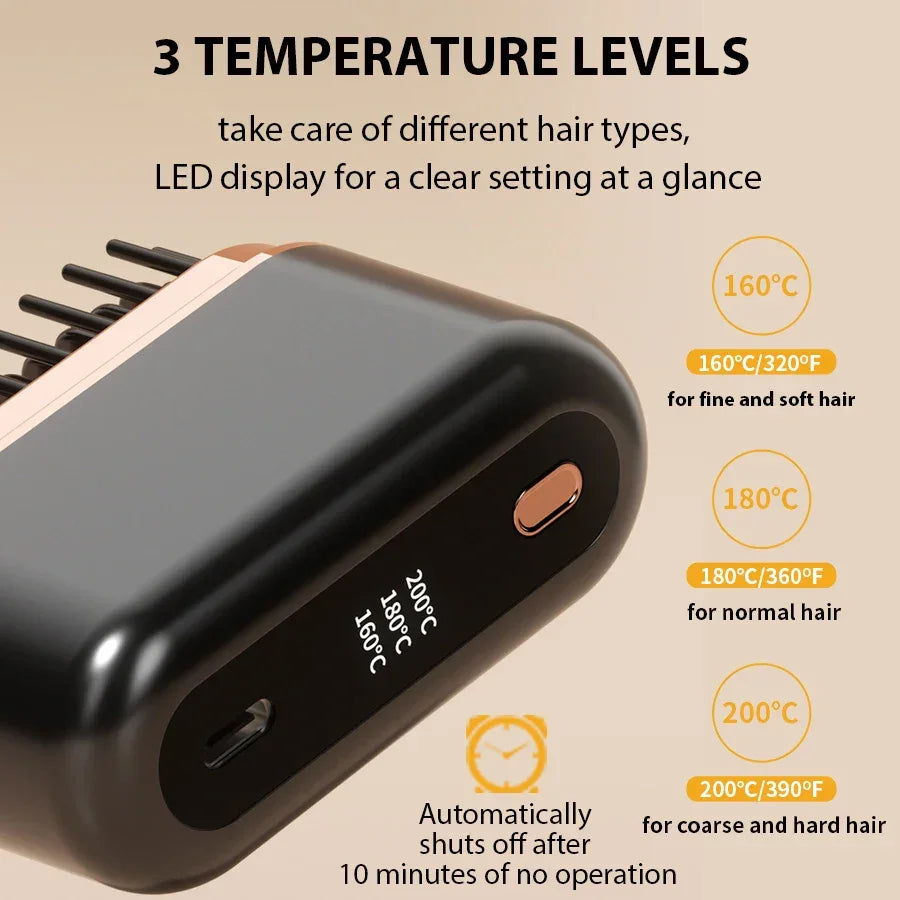 Portable Hair Straightener Brush Rechargeable Mini Smoothing Brush for Styling for Home Travel Gift Heated Electric Hair Brushes