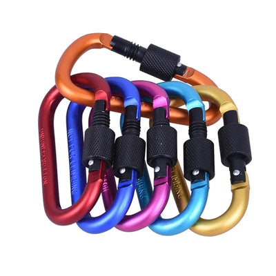 Type D Carabiner With Lock Outdoor Climbing Camping Bold Aluminum Alloy Locking Clasp Keychain Multi Survival Gear Travel Kit